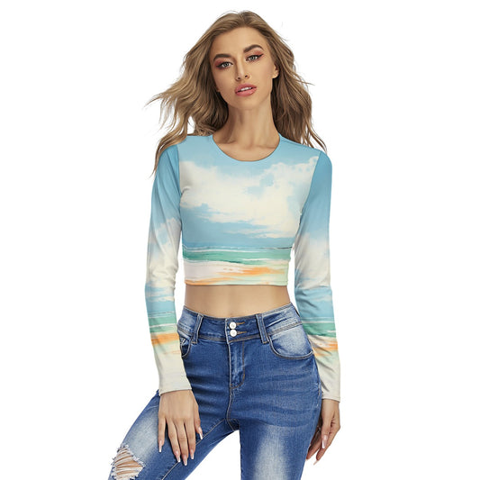 All-Over Print Women's Round Neck Crop Top T-Shirt