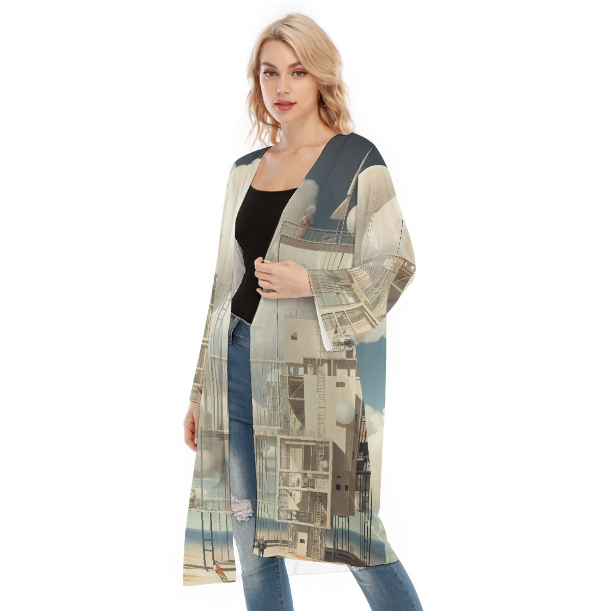 All- Over Print Women's Long Sleeve Mesh Cardigan