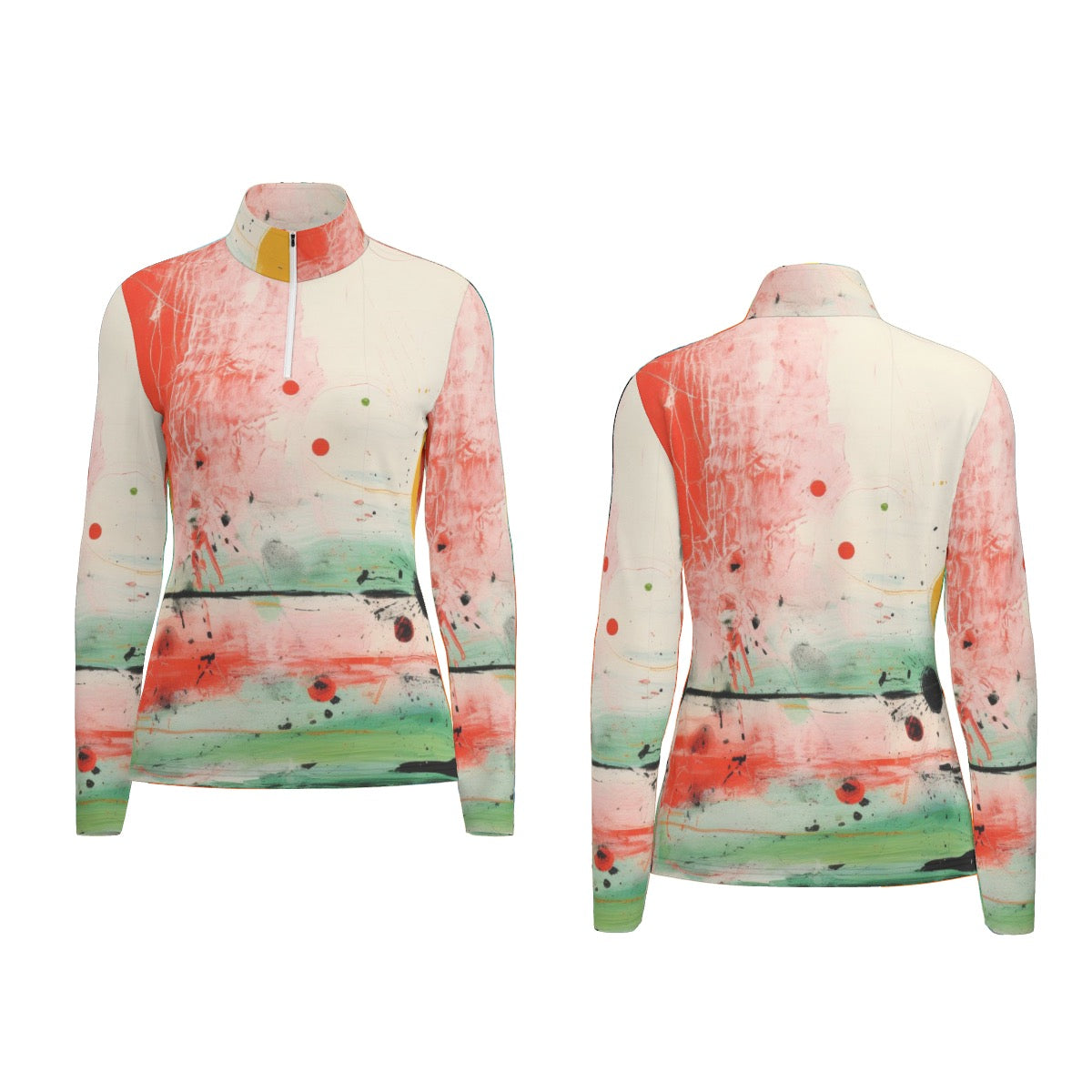 All-Over Print Women's Sports Collar Jersey With Long Sleeve