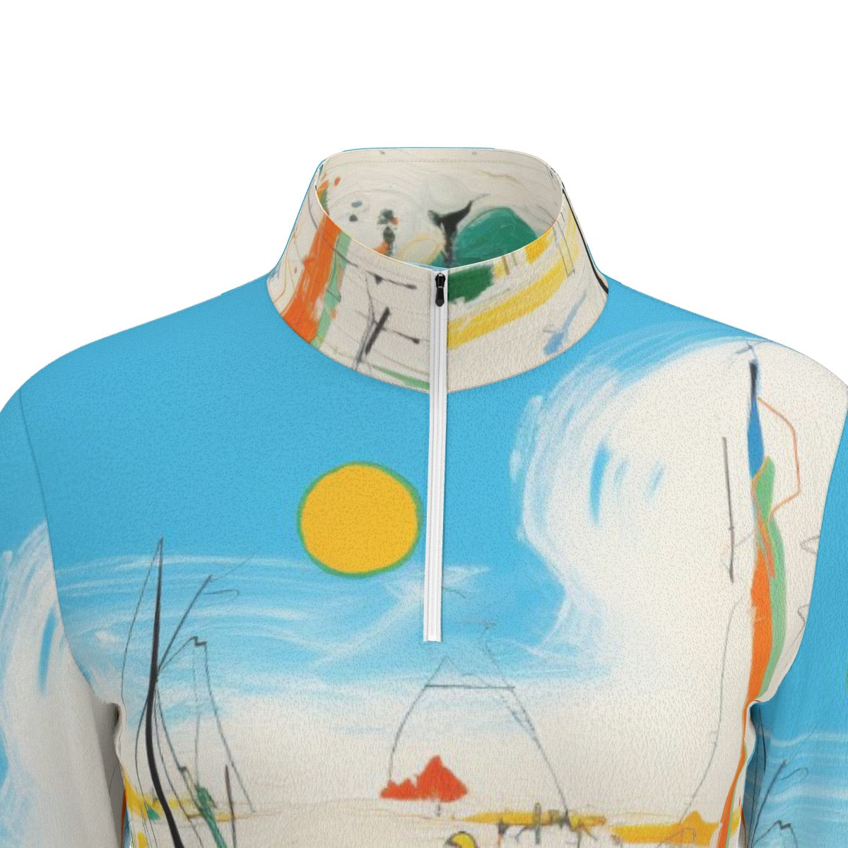 All-Over Print Women's Sports Collar Jersey With Long Sleeve