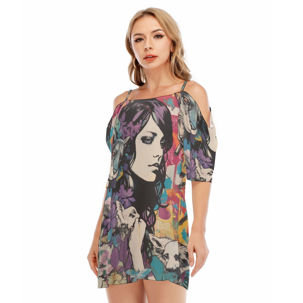 All-Over Print Women's Off-shoulder Cami Dress