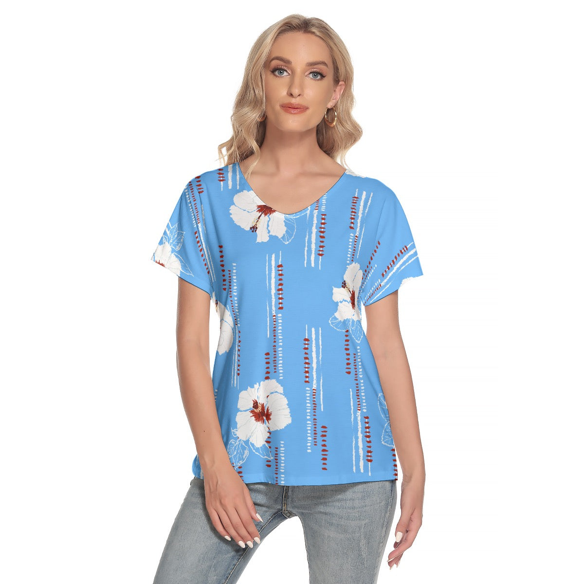 All-Over Print Women's Loose V-neck Short Sleeve T-shirt