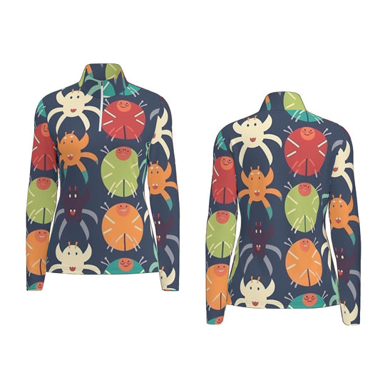 All-Over Print Women's Sports Collar Jersey With Long Sleeve