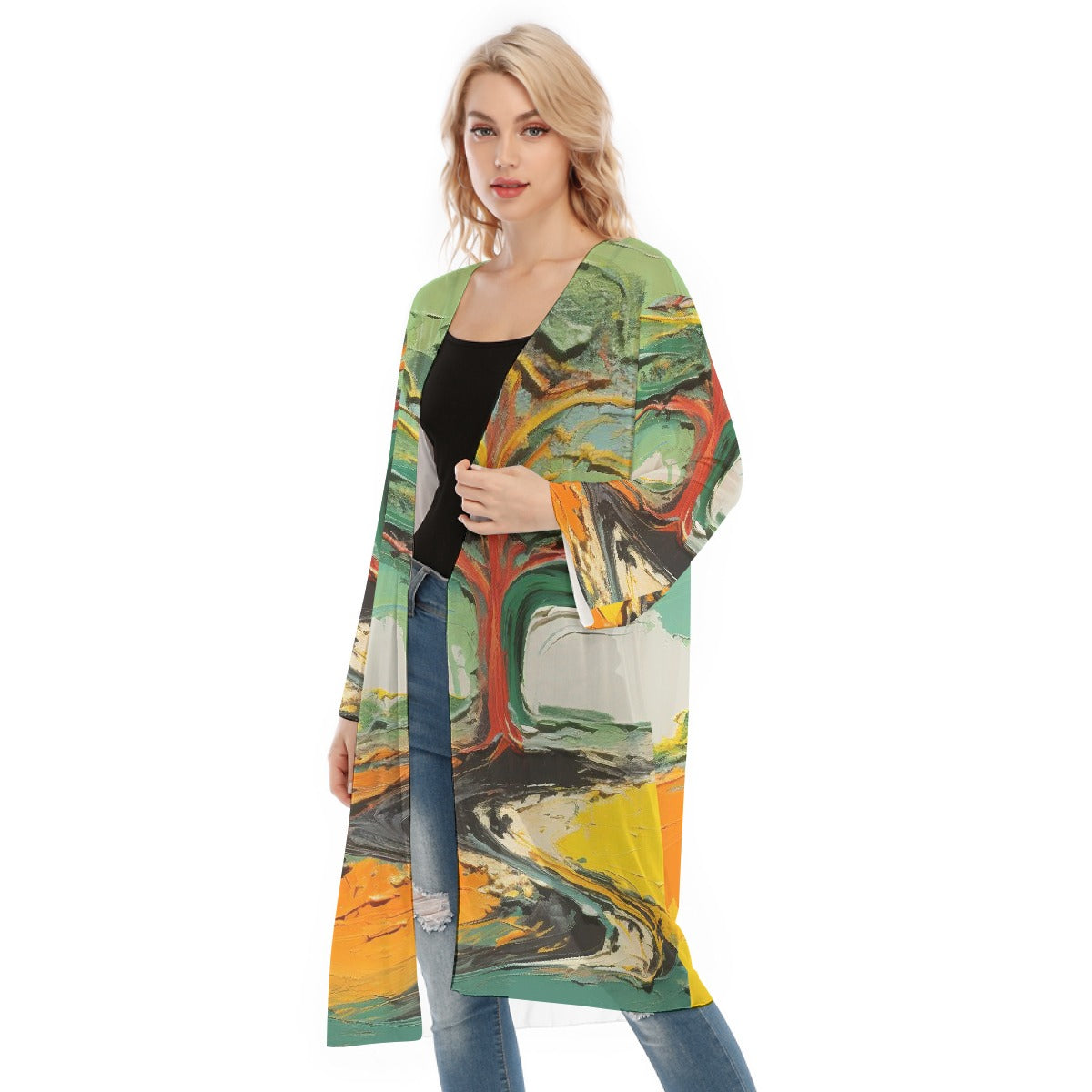 All- Over Print Women's Long Sleeve Mesh Cardigan