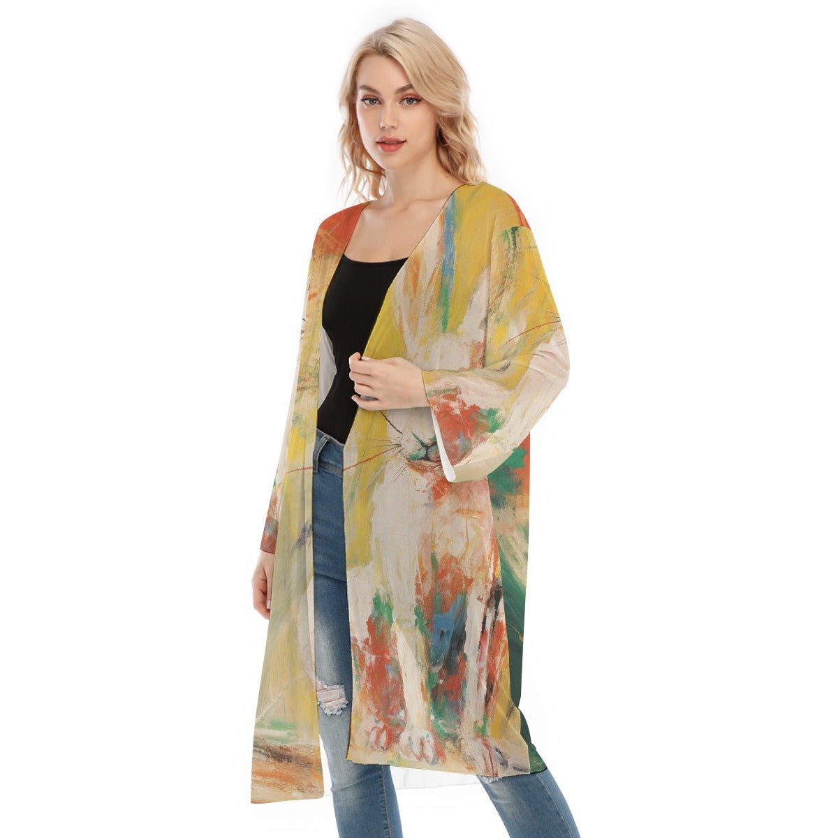 All- Over Print Women's Long Sleeve Mesh Cardigan