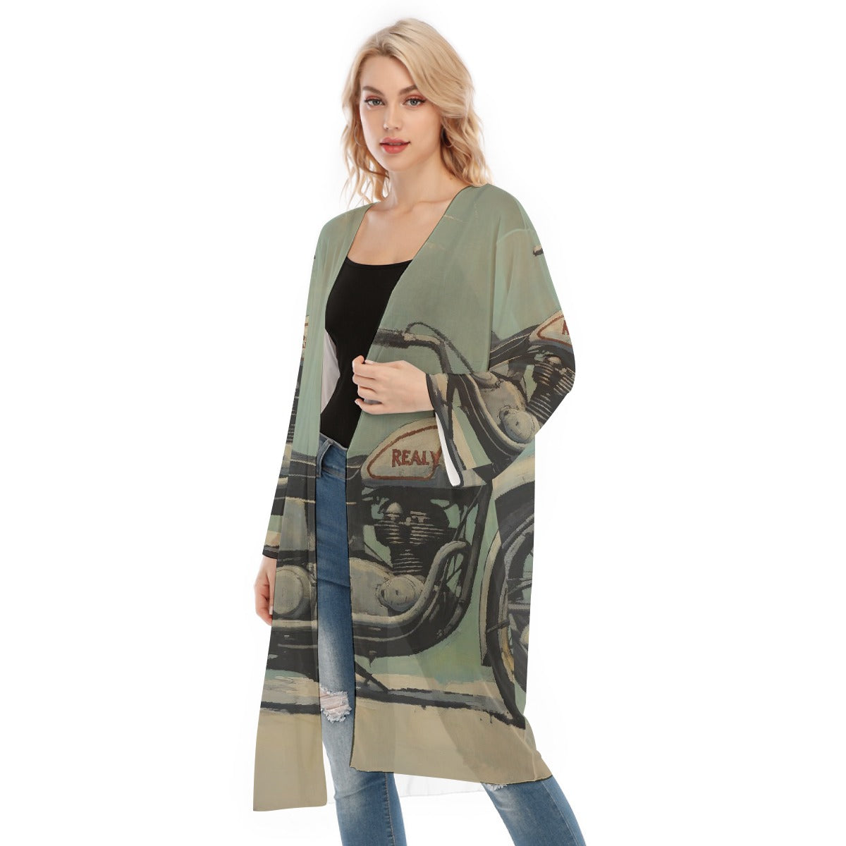 All- Over Print Women's Long Sleeve Mesh Cardigan