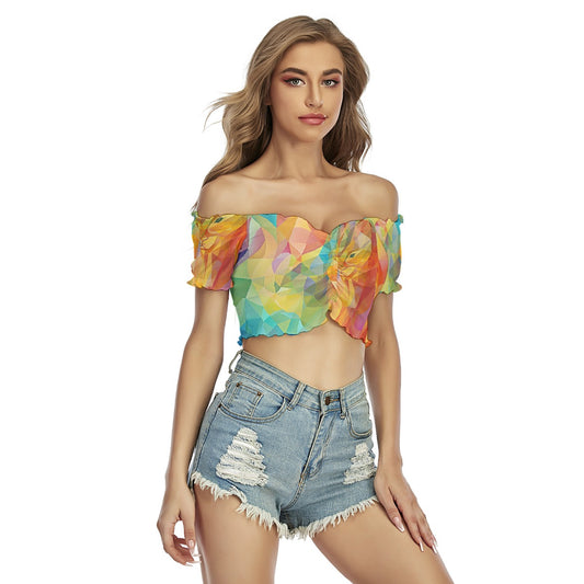 All-Over Print Women's One-shoulder Off-the-navel Short Sleeve T-shirt