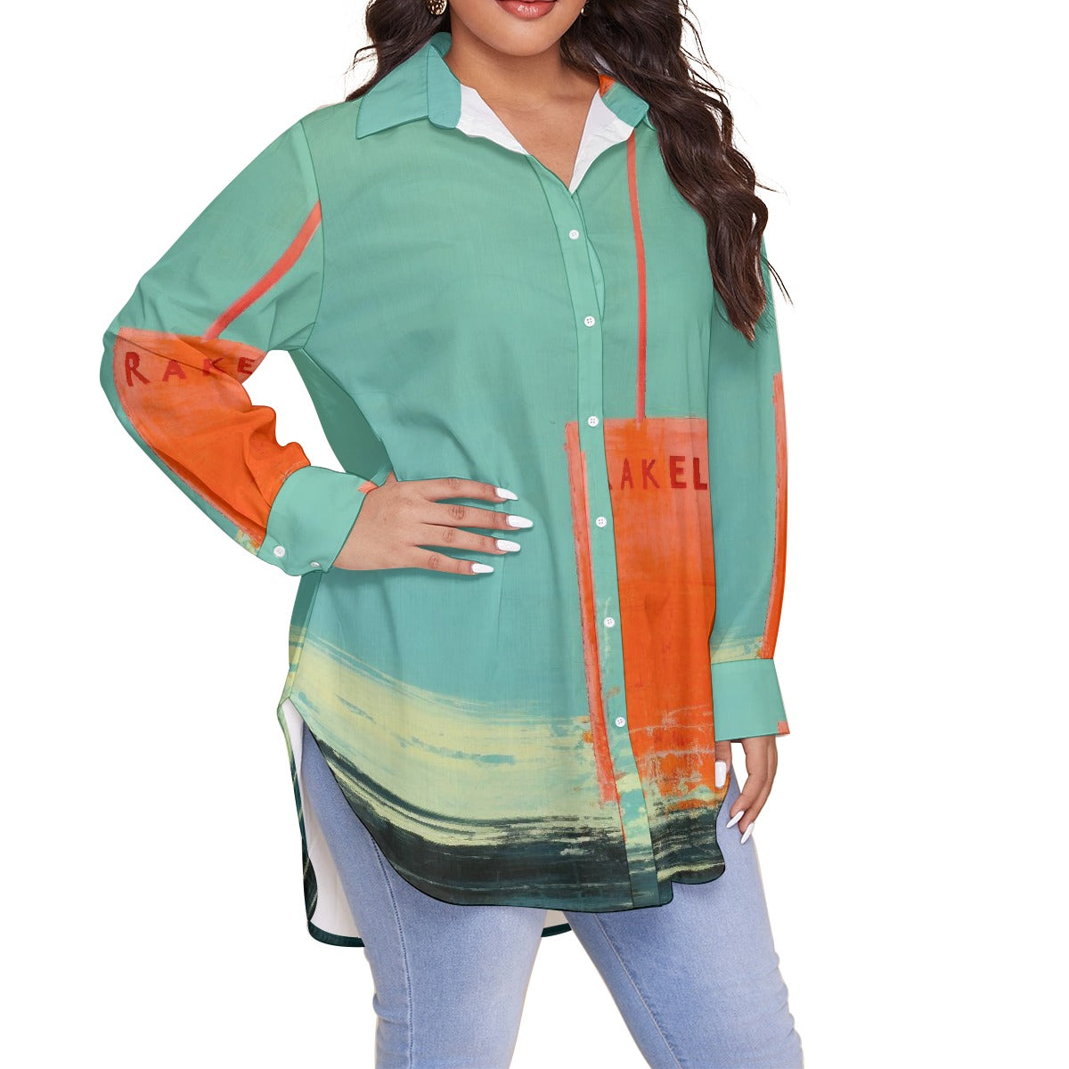 All-Over Print Women's Shirt With Long Sleeve(Plus Size)