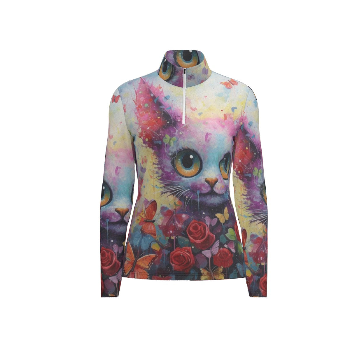 All-Over Print Women's Sports Collar Jersey With Long Sleeve