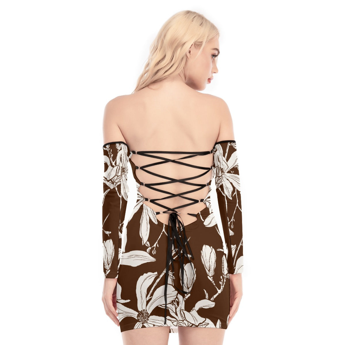 All-Over Print Women's Off-shoulder Back Lace-up Dress