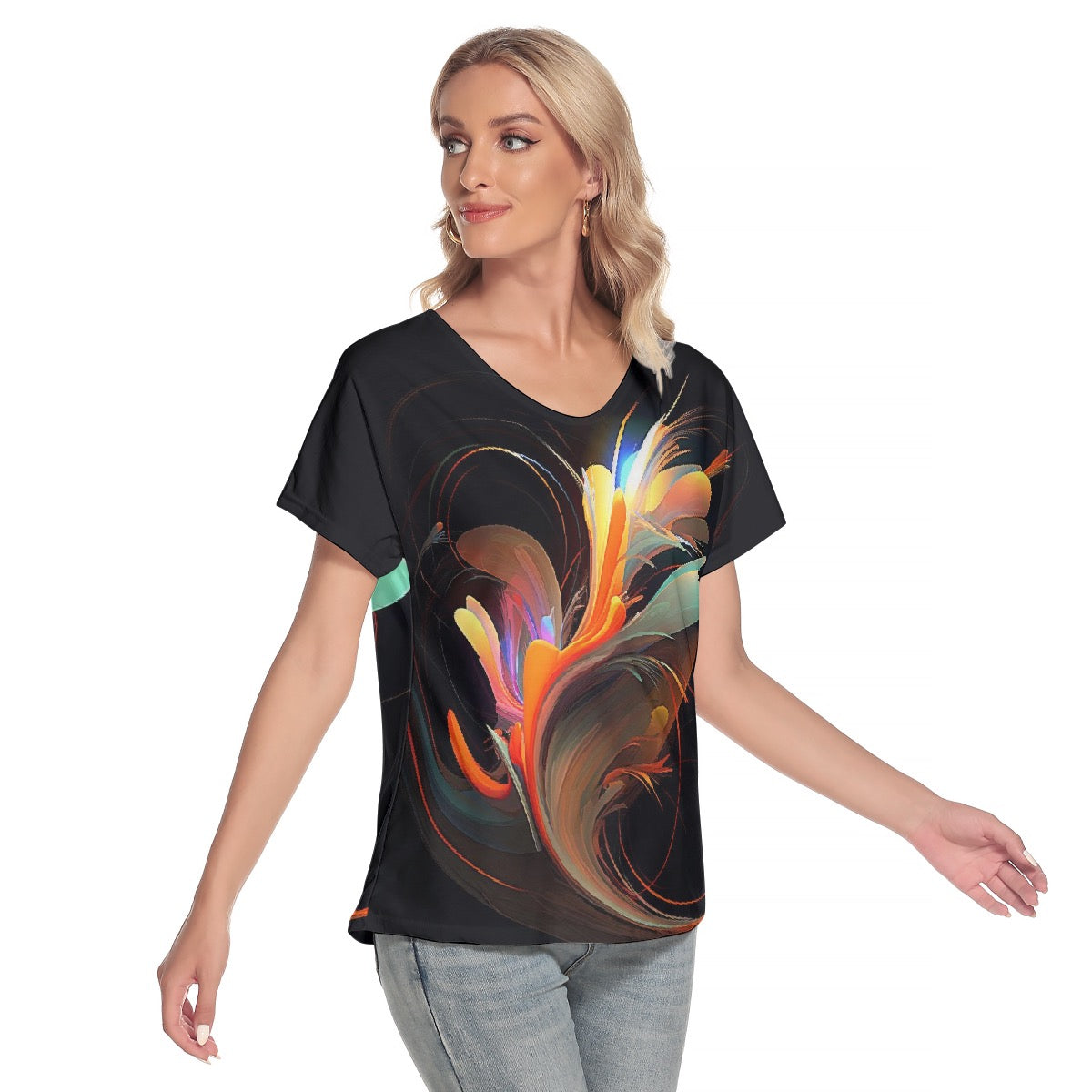 All-Over Print Women's Loose V-neck Short Sleeve T-shirt