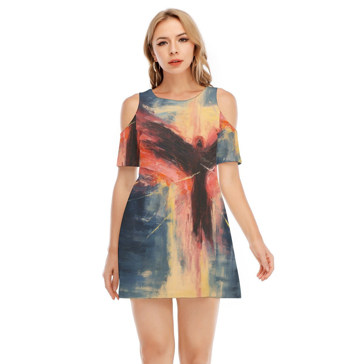 All-Over Print Women's Cold Shoulder Dress | 190GSM Cotton