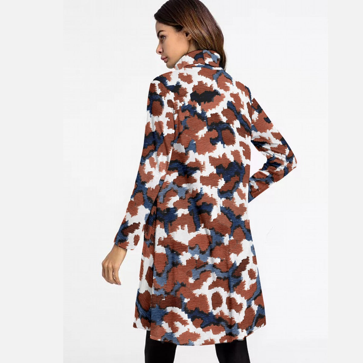 All-Over Print Women's High Neck Dress With Long Sleeve