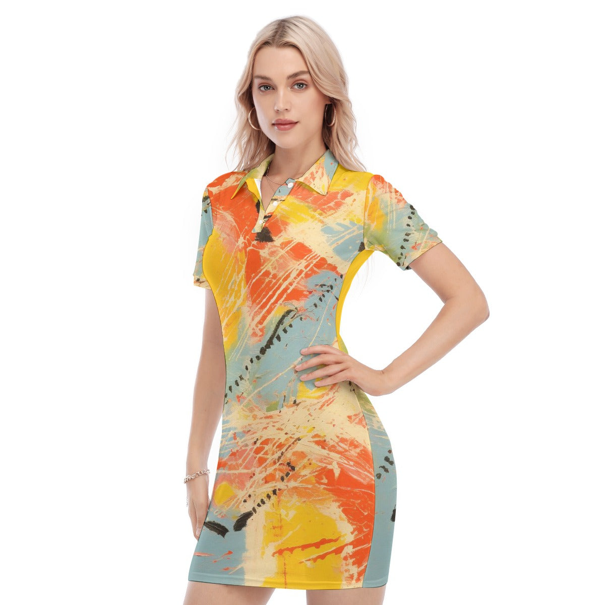 All-Over Print Women's Polo Collar Dress