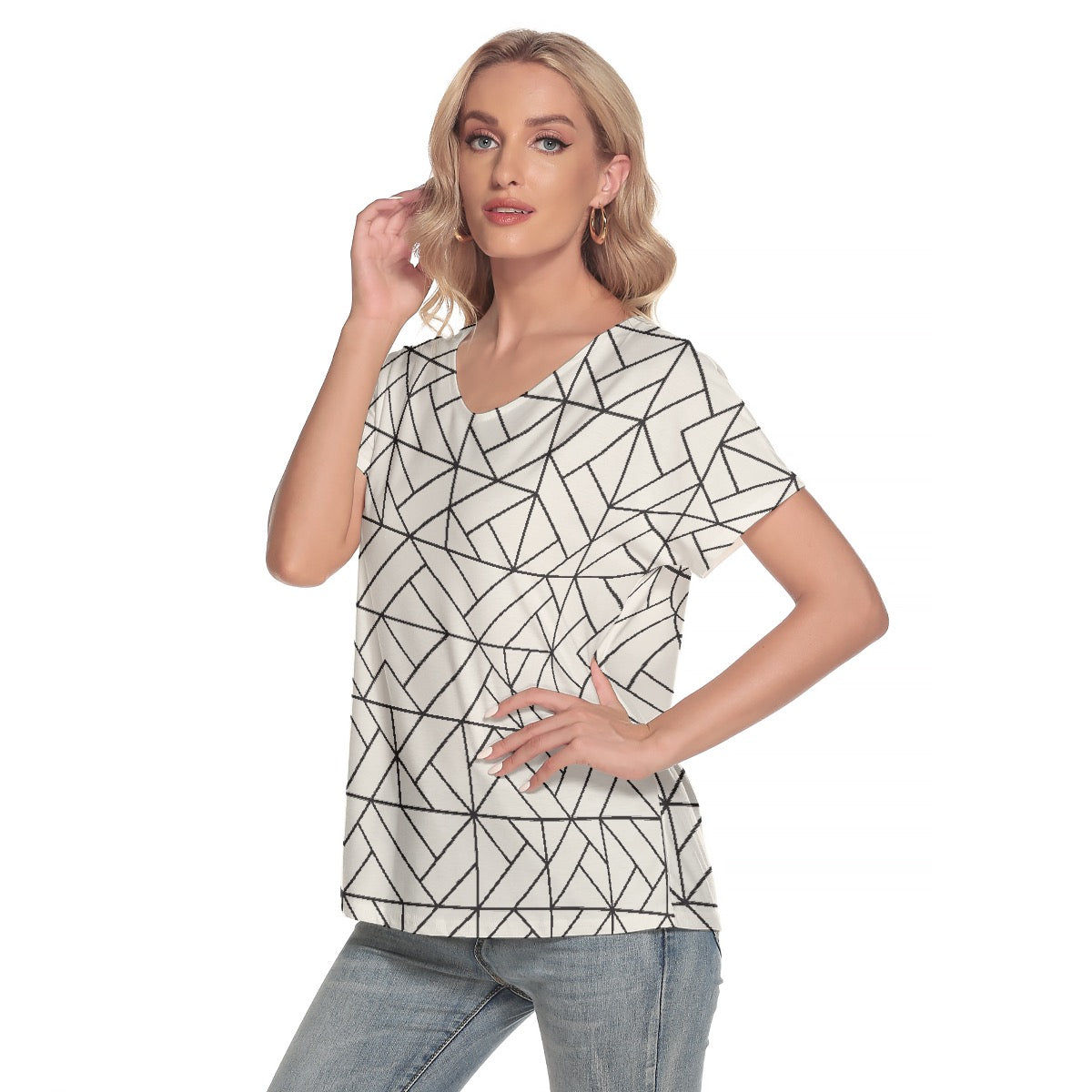 All-Over Print Women's Loose V-neck Short Sleeve T-shirt