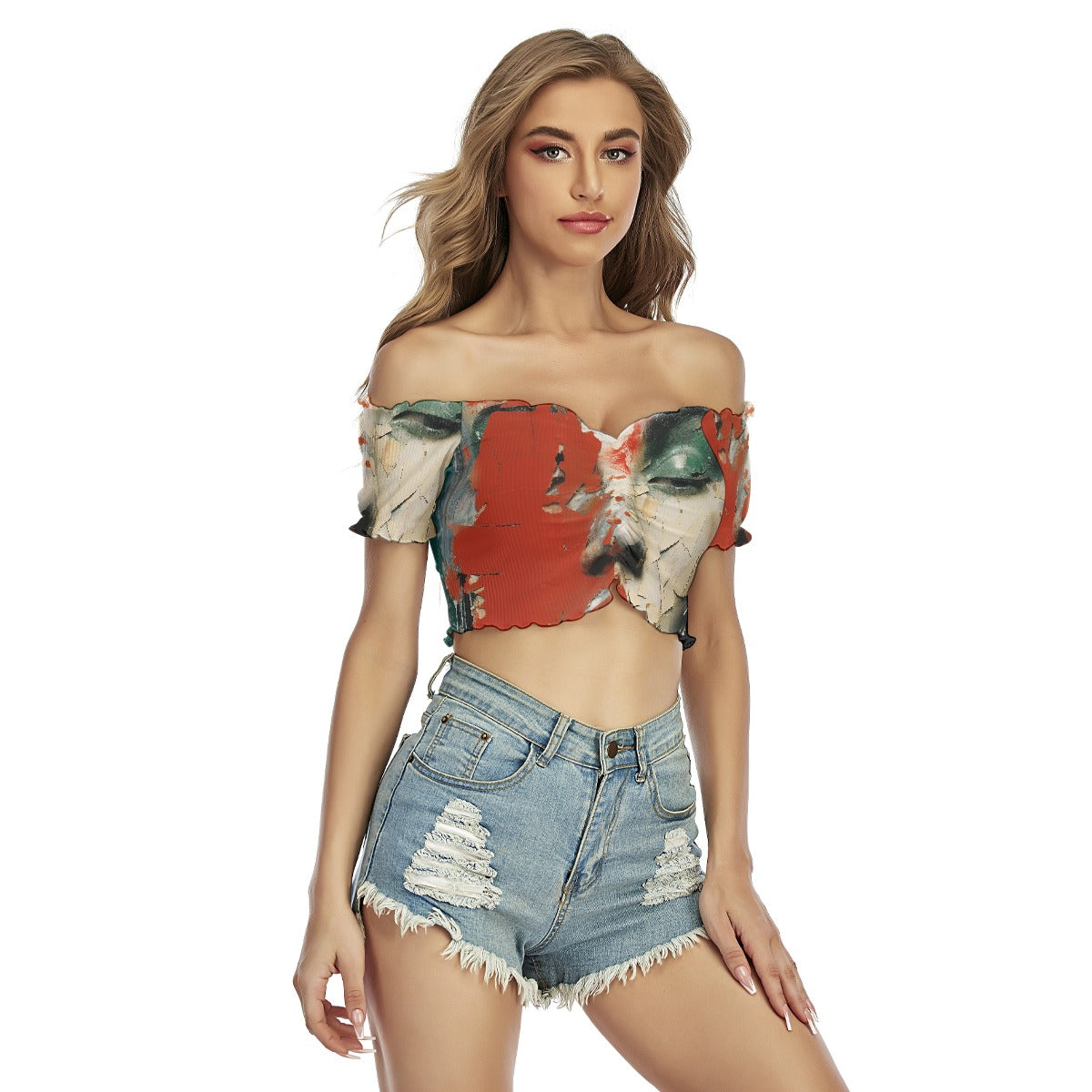 All-Over Print Women's One-shoulder Off-the-navel Short Sleeve T-shirt