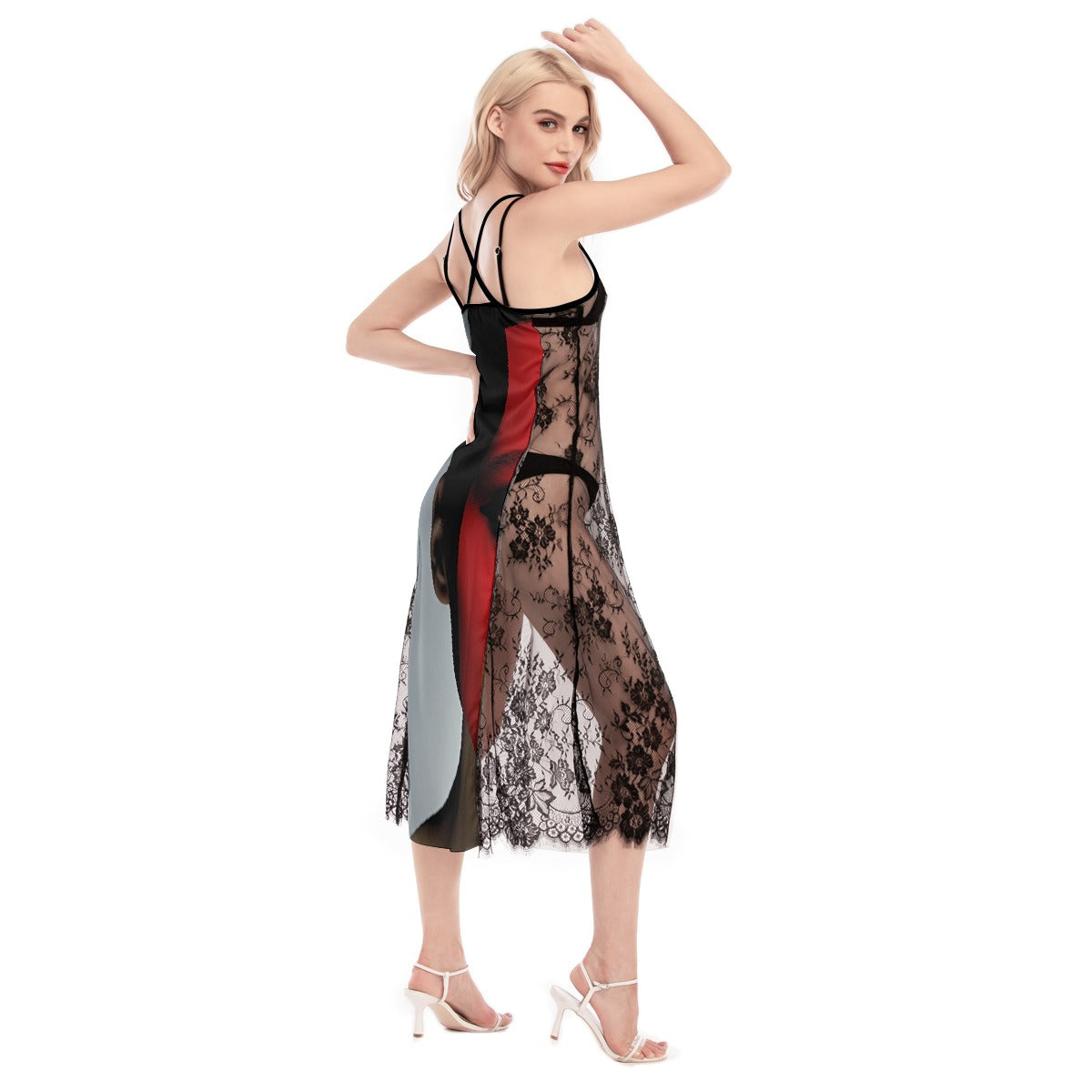 All-Over Print Women's Lace Cami Cross Back Dress