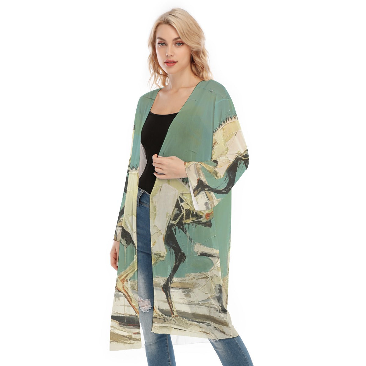 All- Over Print Women's Long Sleeve Mesh Cardigan