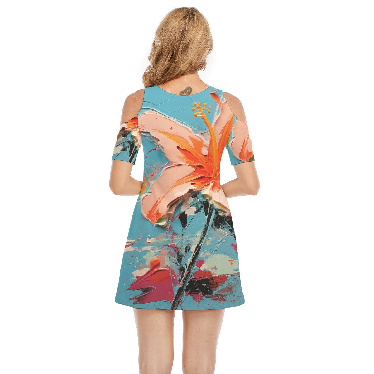 All-Over Print Women's Cold Shoulder Dress | 190GSM Cotton