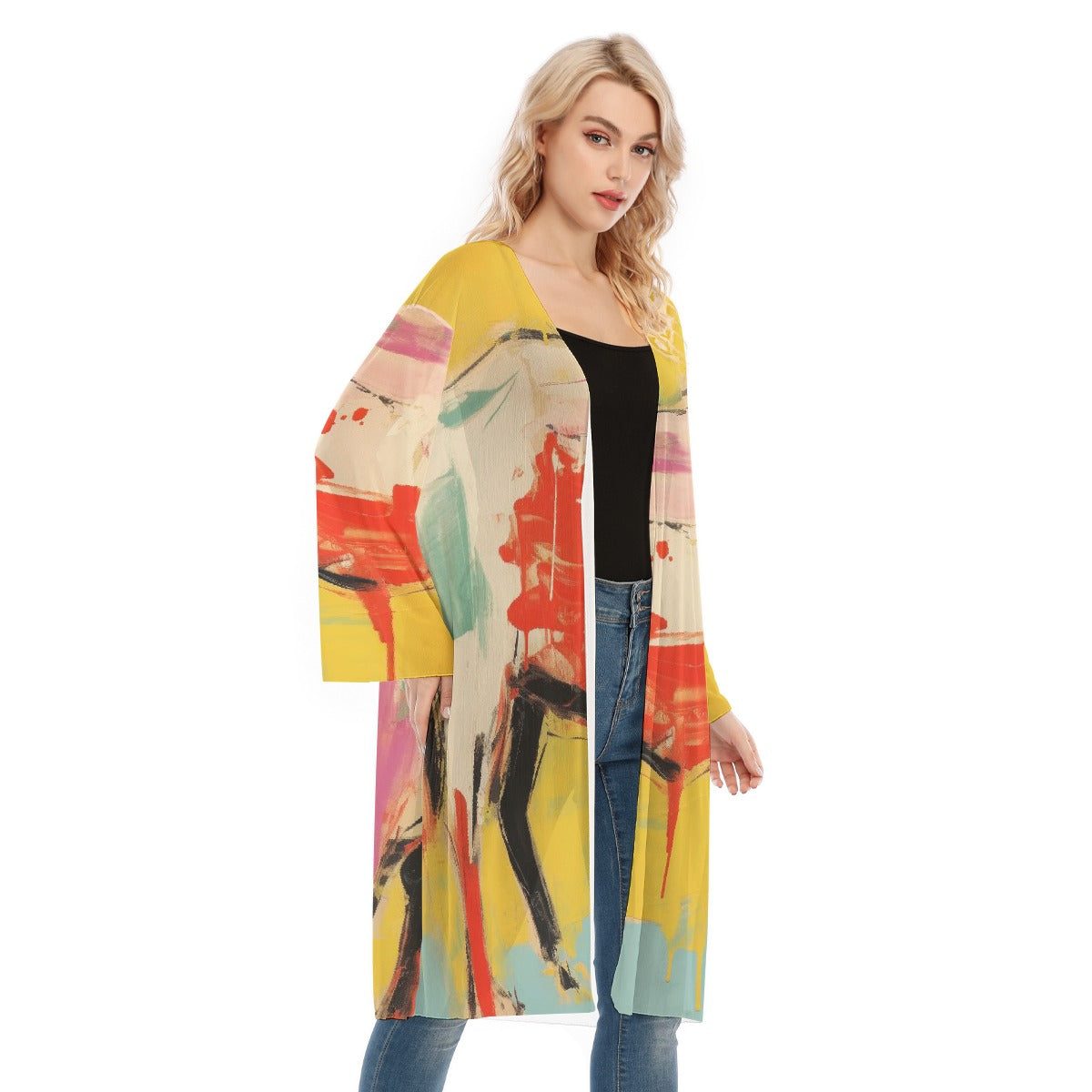 All- Over Print Women's Long Sleeve Mesh Cardigan