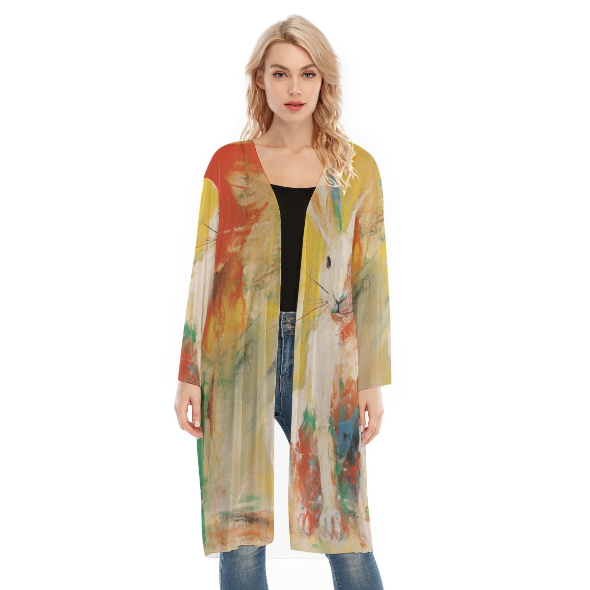 All- Over Print Women's Long Sleeve Mesh Cardigan