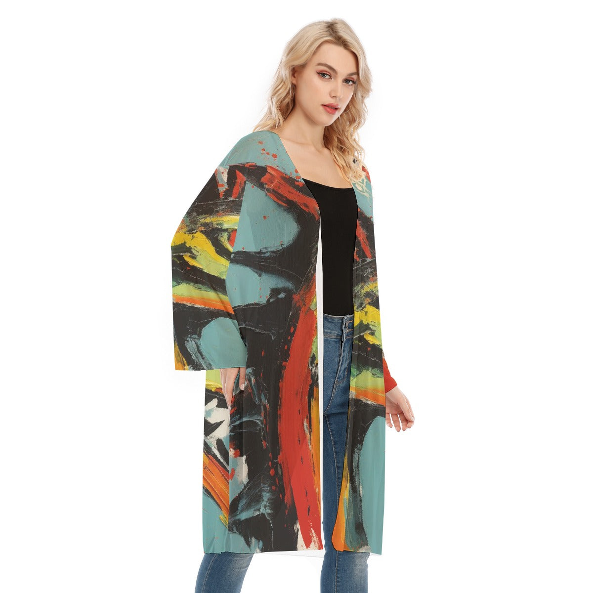 All- Over Print Women's Long Sleeve Mesh Cardigan