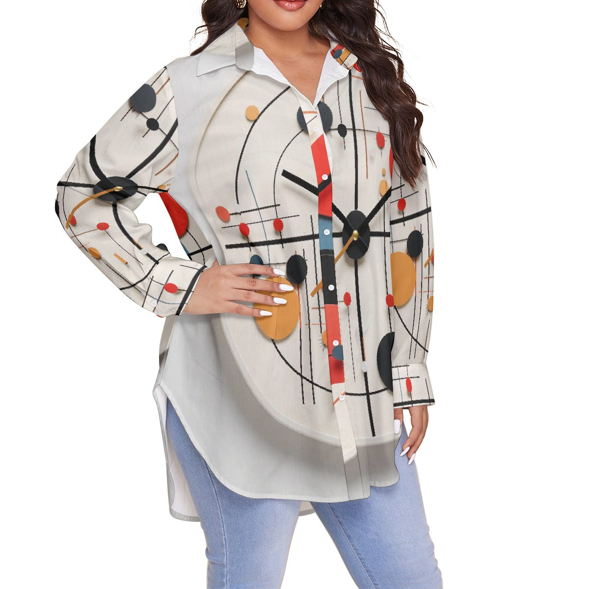 All-Over Print Women's Shirt With Long Sleeve(Plus Size)