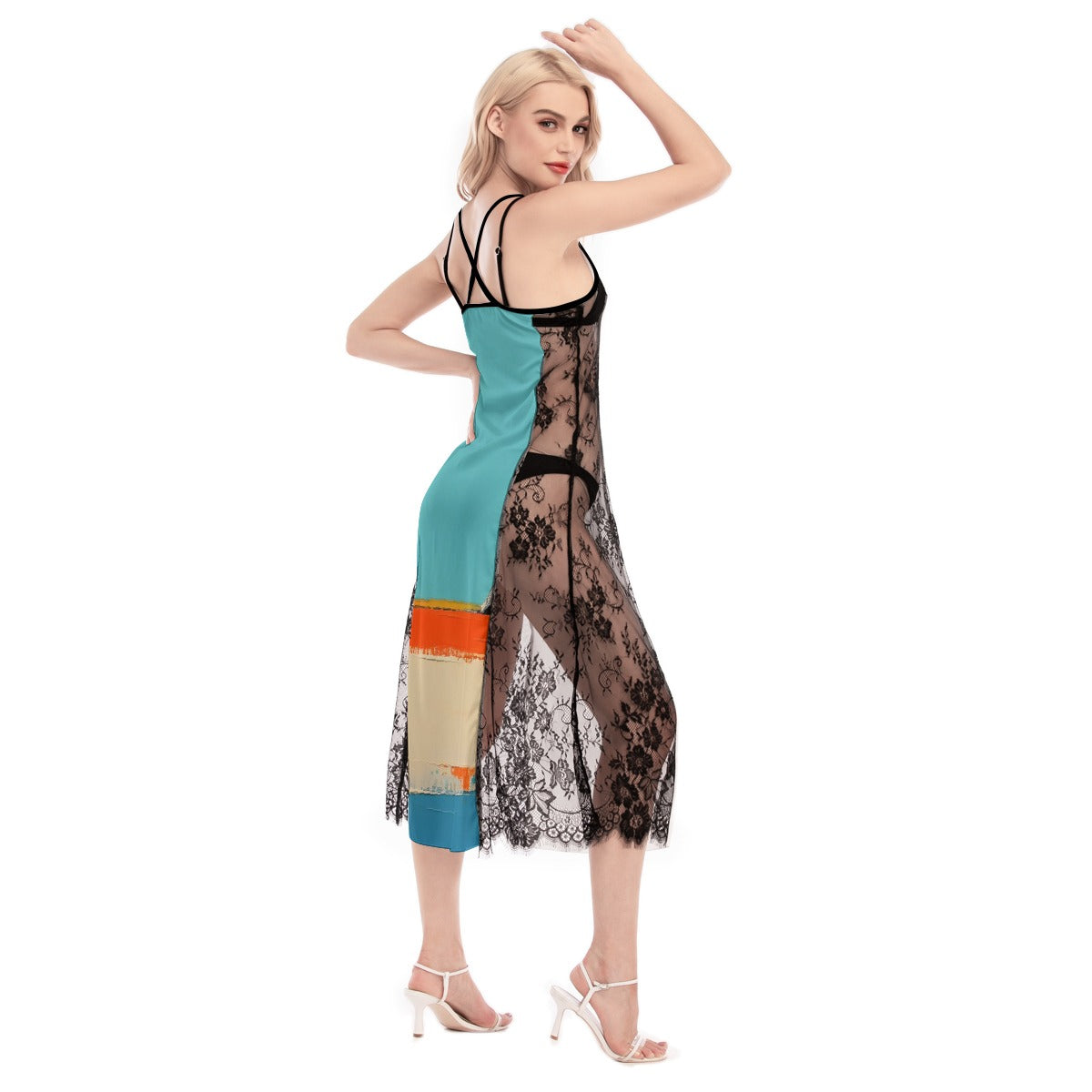 All-Over Print Women's Lace Cami Cross Back Dress