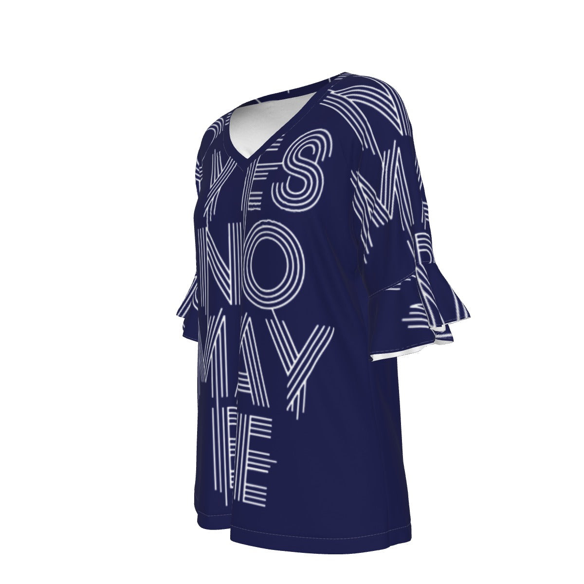 All-Over Print V-neck Women's T-shirt With Bell Sleeve