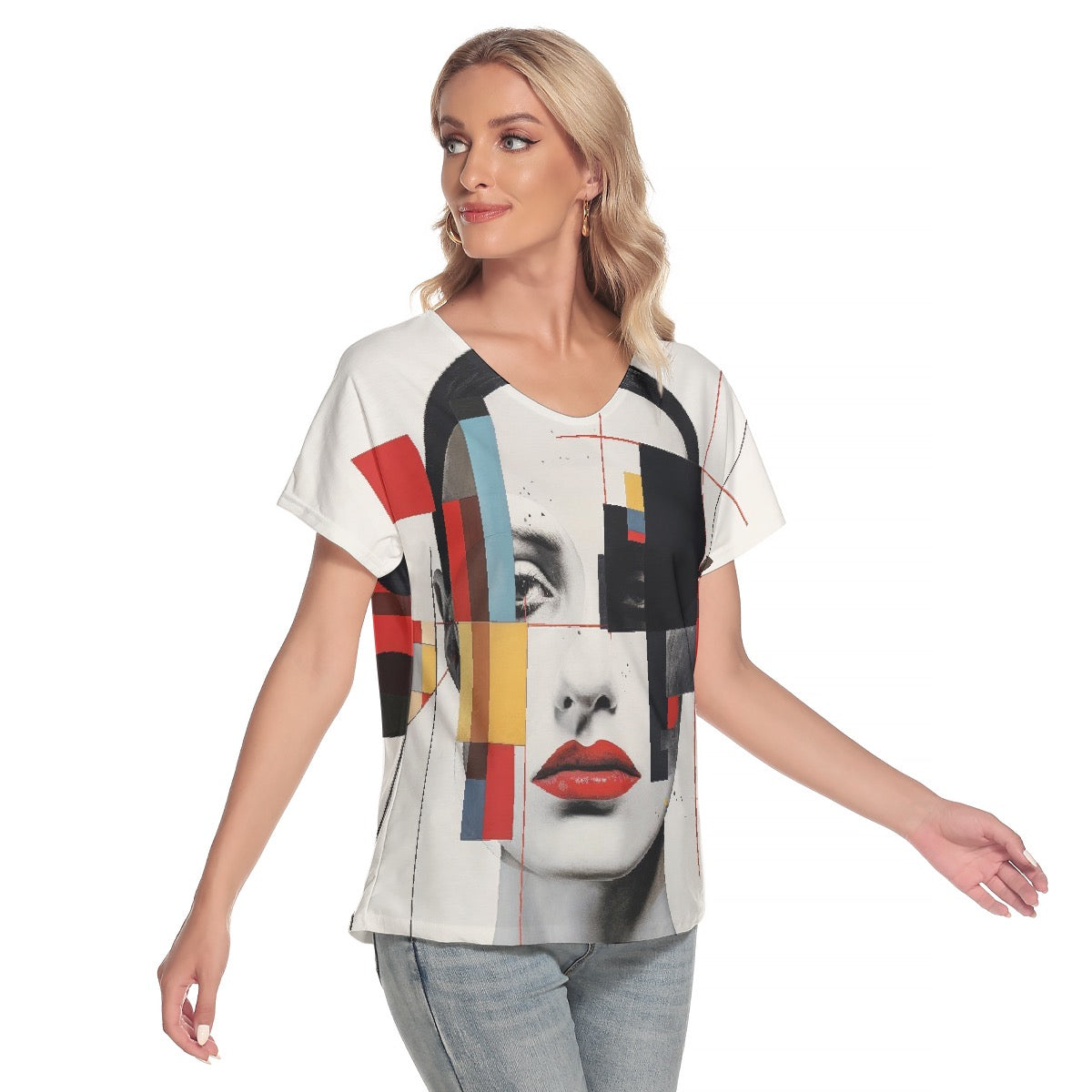 All-Over Print Women's Loose V-neck Short Sleeve T-shirt