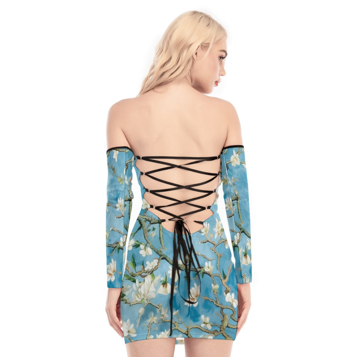 All-Over Print Women's Off-shoulder Back Lace-up Dress