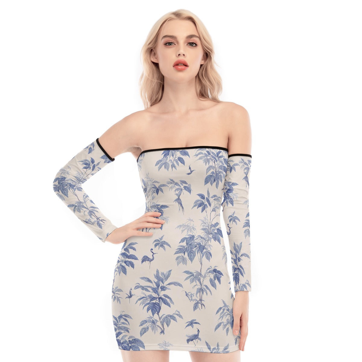 All-Over Print Women's Off-shoulder Back Lace-up Dress