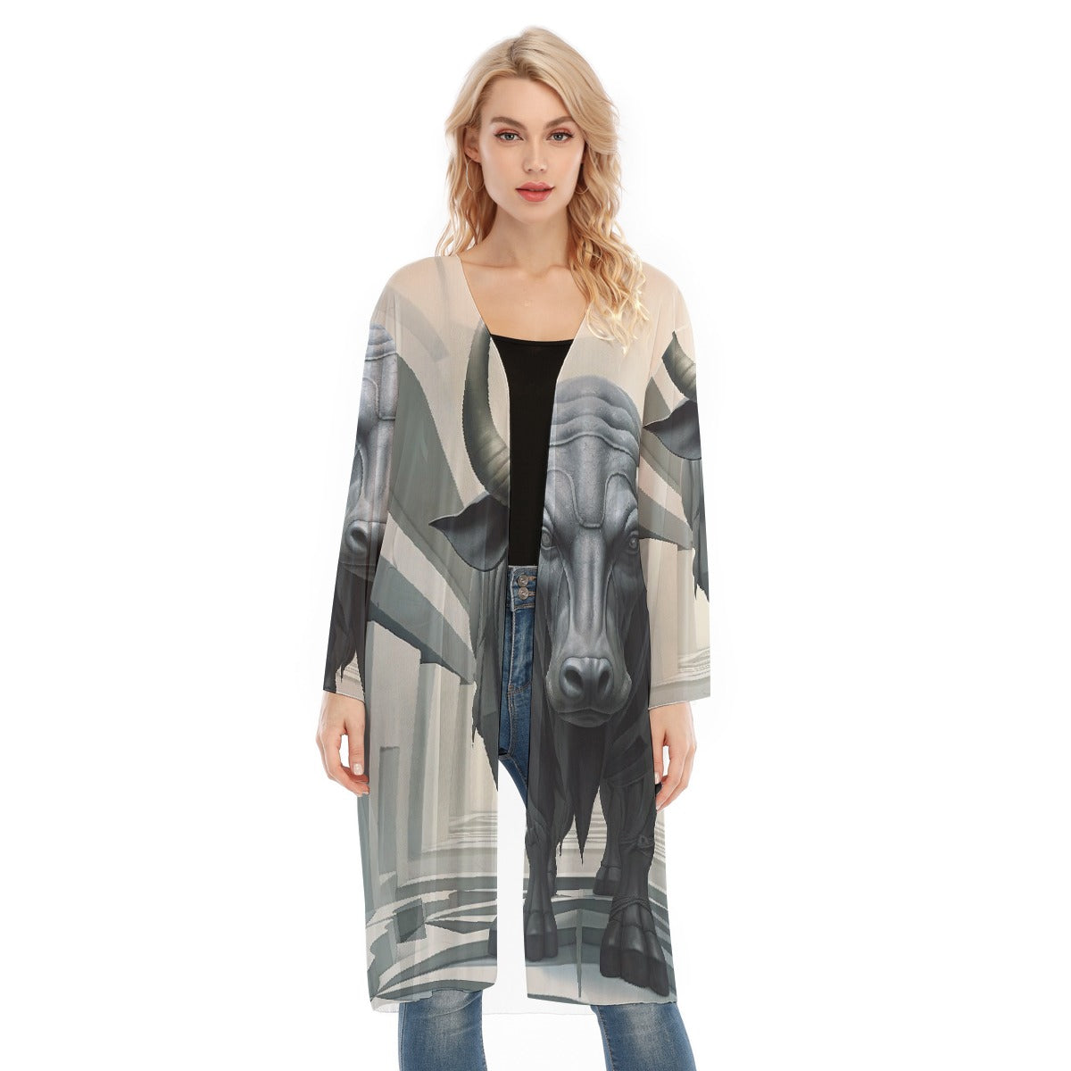 All- Over Print Women's Long Sleeve Mesh Cardigan