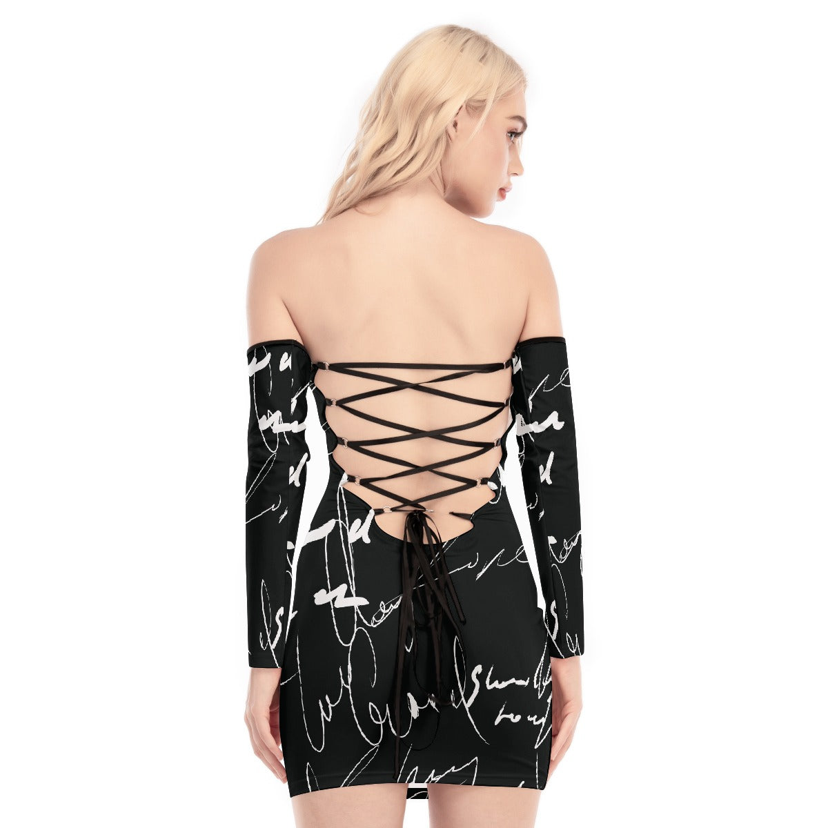 All-Over Print Women's Off-shoulder Back Lace-up Dress