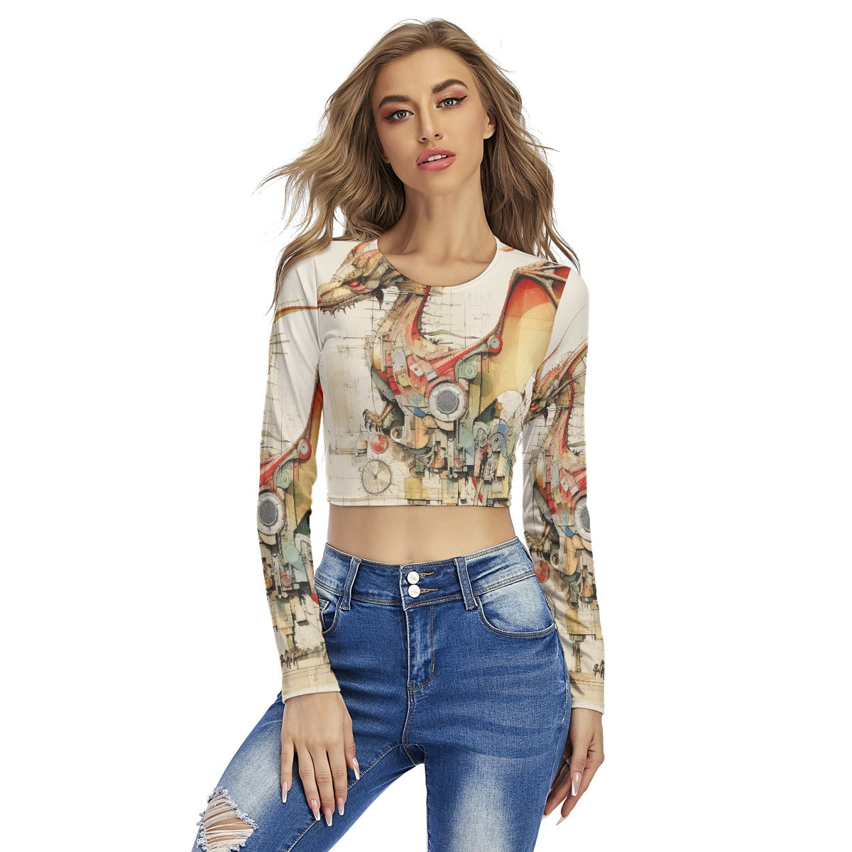 All-Over Print Women's Round Neck Crop Top T-Shirt