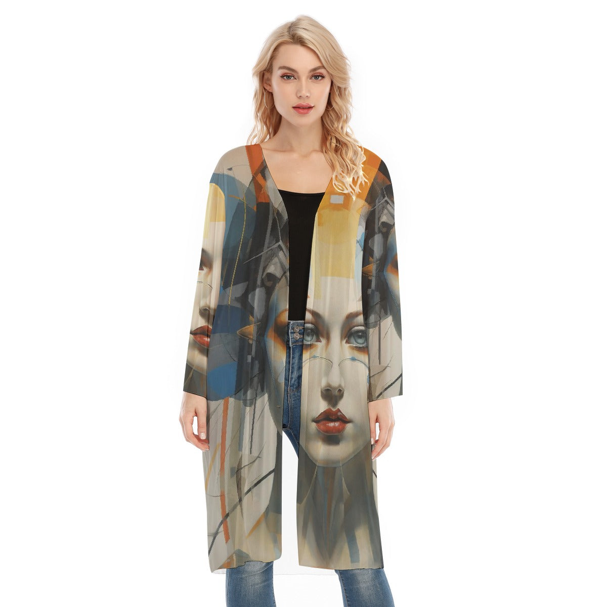 All- Over Print Women's Long Sleeve Mesh Cardigan