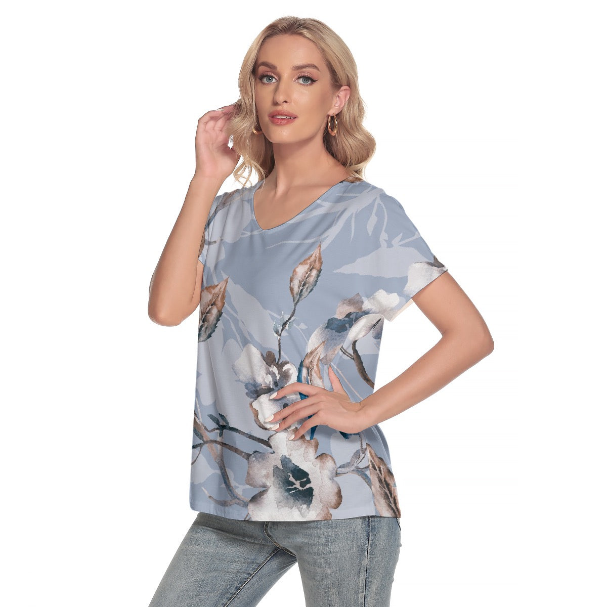 All-Over Print Women's Loose V-neck Short Sleeve T-shirt