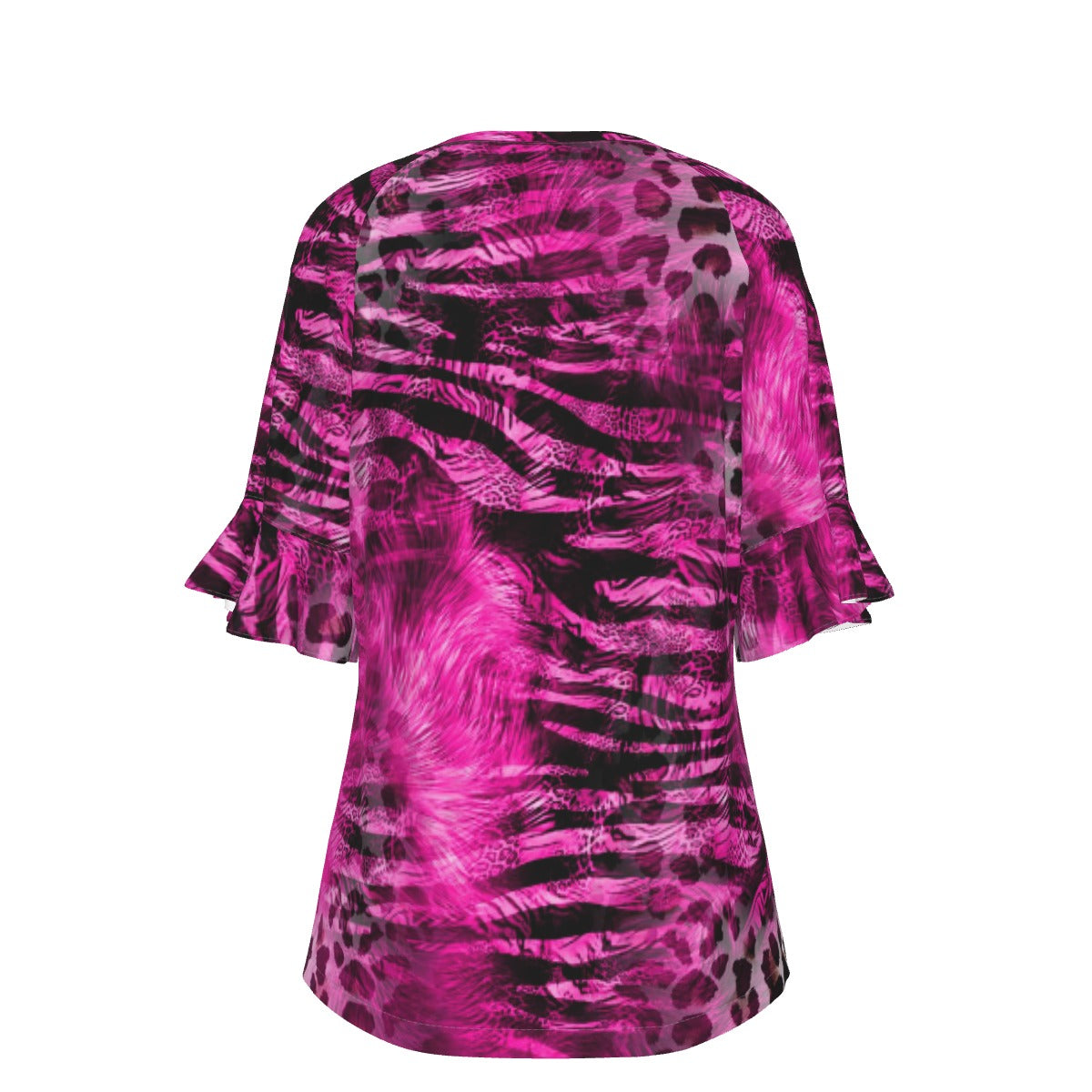 All-Over Print V-neck Women's T-shirt With Bell Sleeve