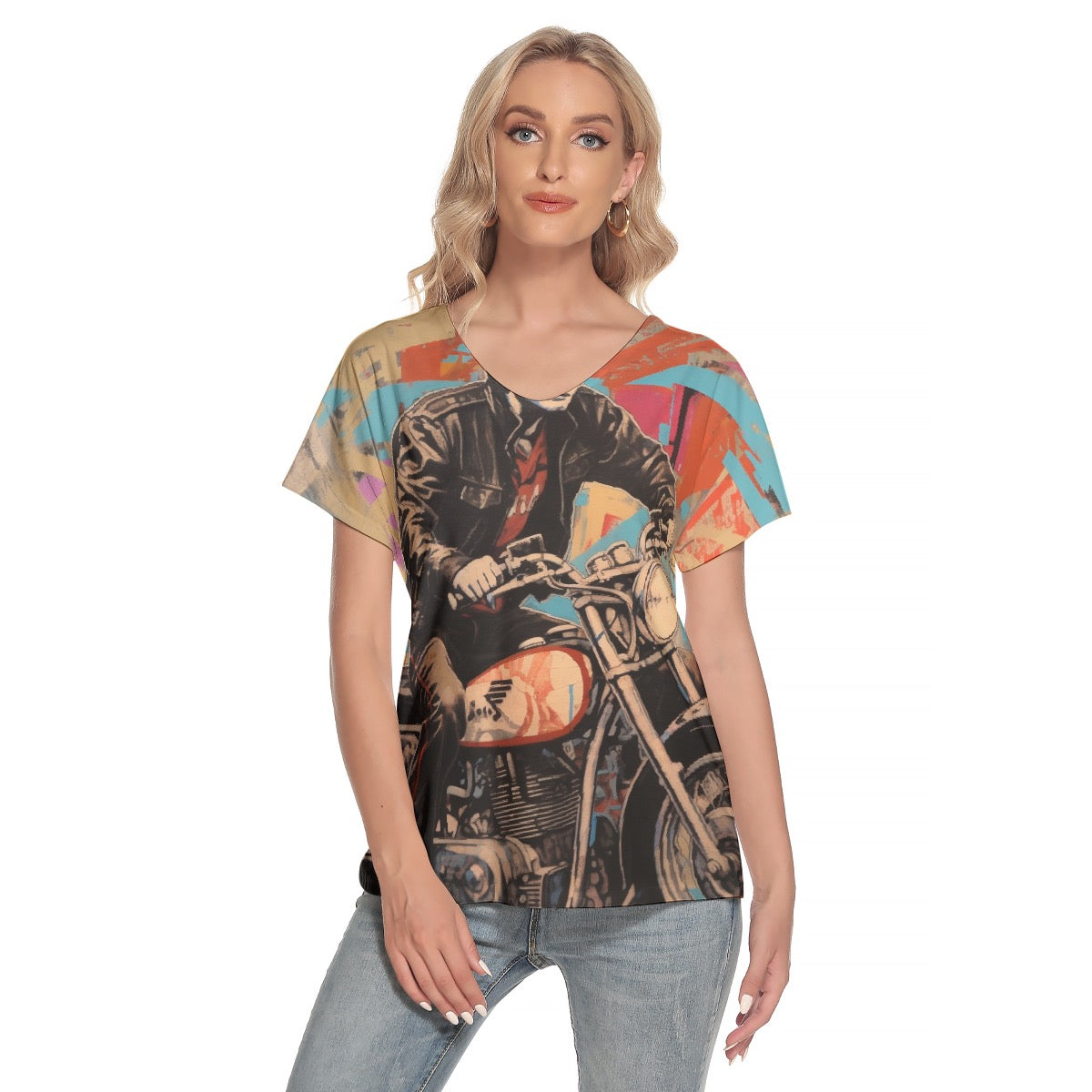 All-Over Print Women's Loose V-neck Short Sleeve T-shirt