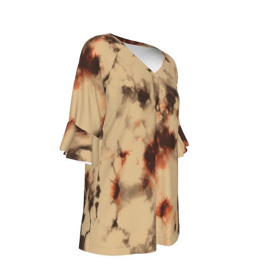 All-Over Print V-neck Women's T-shirt With Bell Sleeve