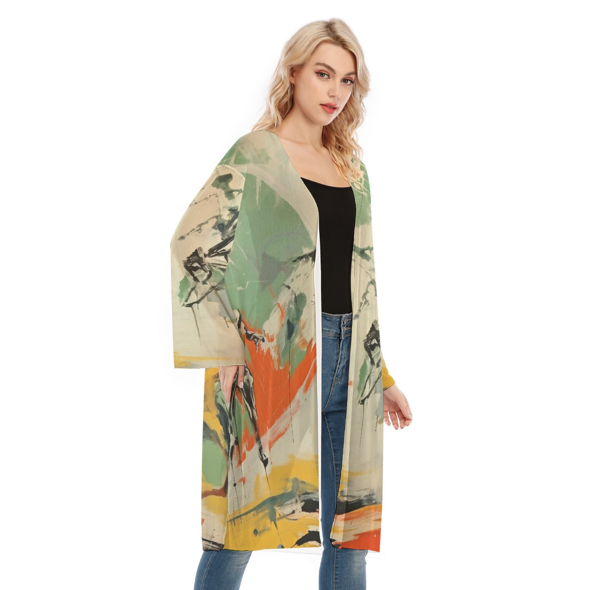 All- Over Print Women's Long Sleeve Mesh Cardigan