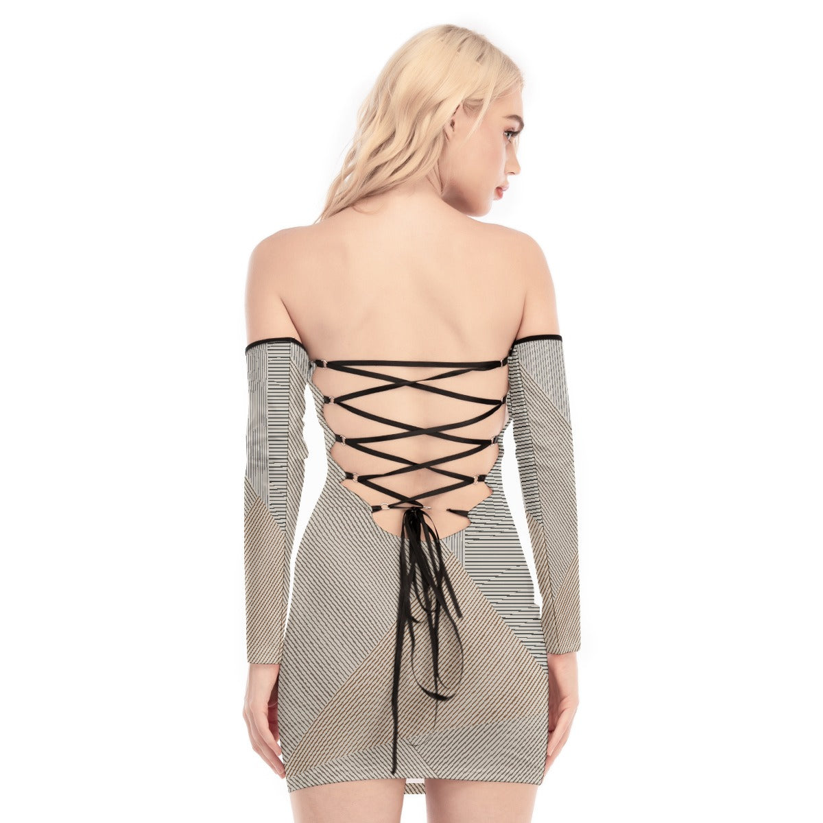 All-Over Print Women's Off-shoulder Back Lace-up Dress