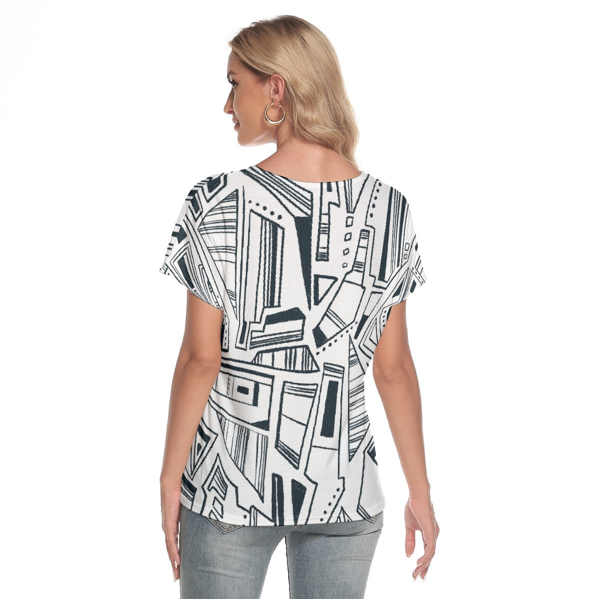 All-Over Print Women's Loose V-neck Short Sleeve T-shirt