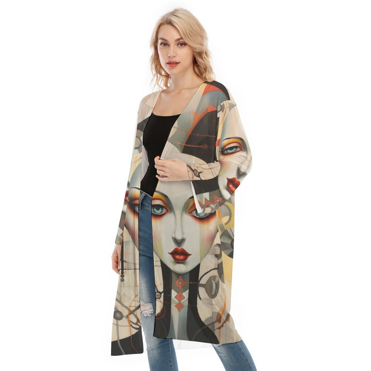 All- Over Print Women's Long Sleeve Mesh Cardigan