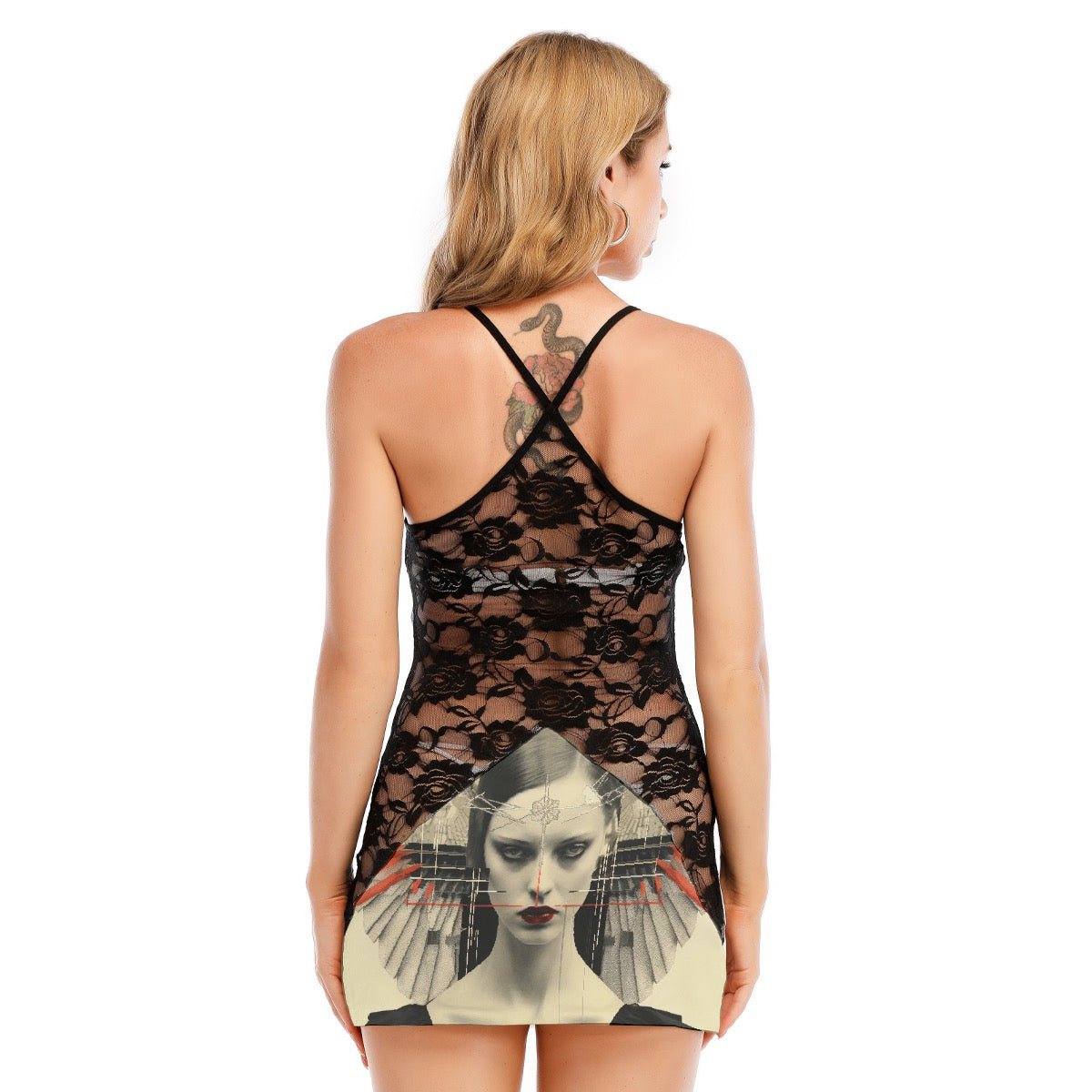 All-Over Print Women's Black Lace Cami Dress