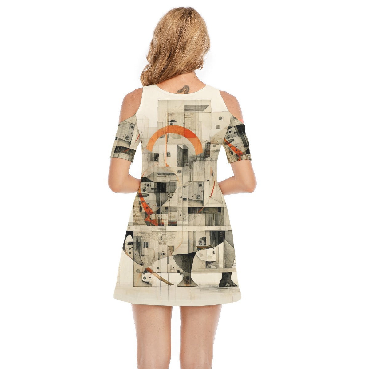 All-Over Print Women's Cold Shoulder Dress | 190GSM Cotton