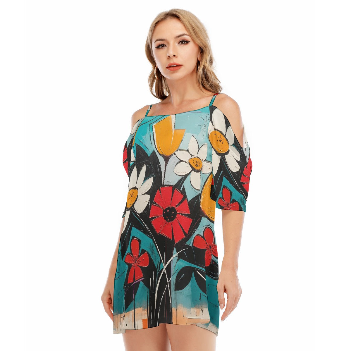 All-Over Print Women's Off-shoulder Cami Dress