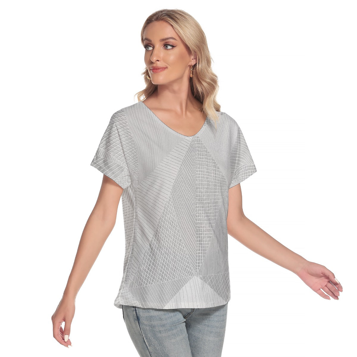 All-Over Print Women's Loose V-neck Short Sleeve T-shirt