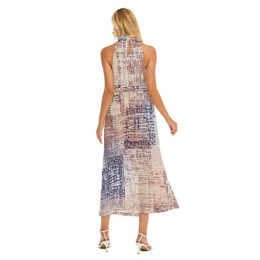 All-Over Print Women's Wrap Hem Belted Halter Dress