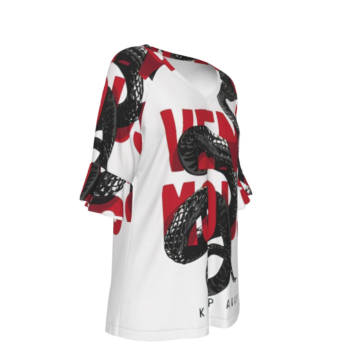 All-Over Print V-neck Women's T-shirt With Bell Sleeve